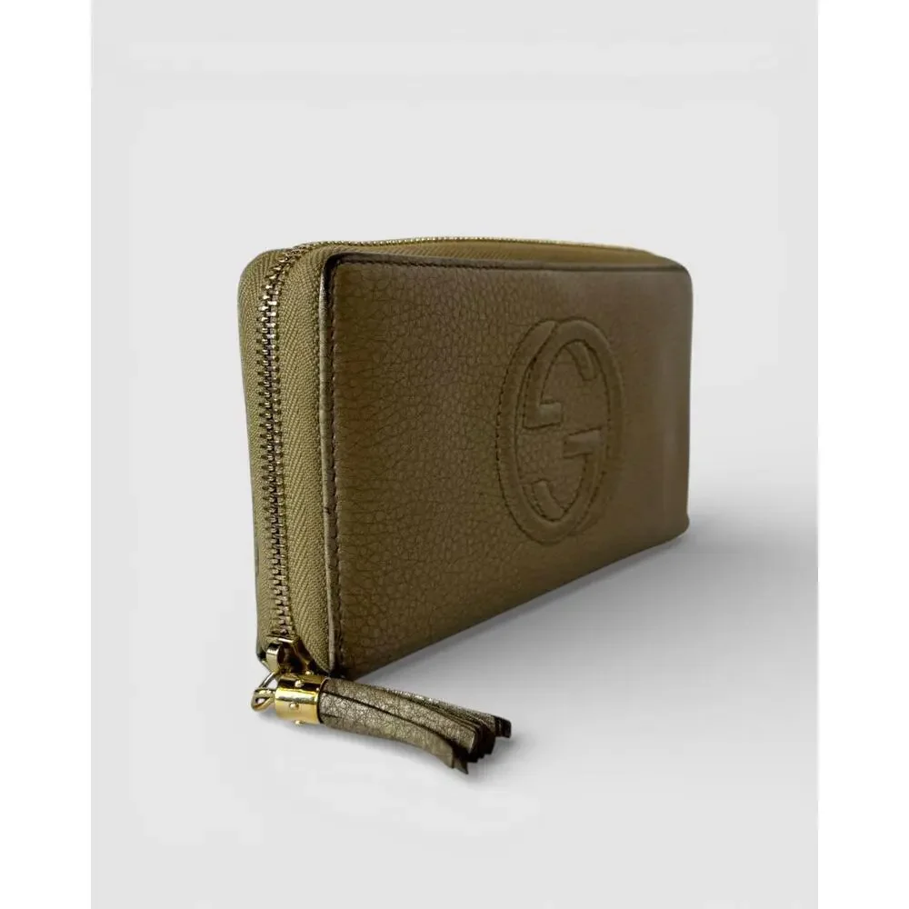 Gucci Bronze Metallic Leather Soho GG Zip-Around Wallet